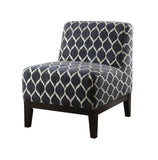 28" Dark Blue Chenille And Black Trellis Slipper Chair