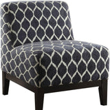 28" Dark Blue Chenille And Black Trellis Slipper Chair