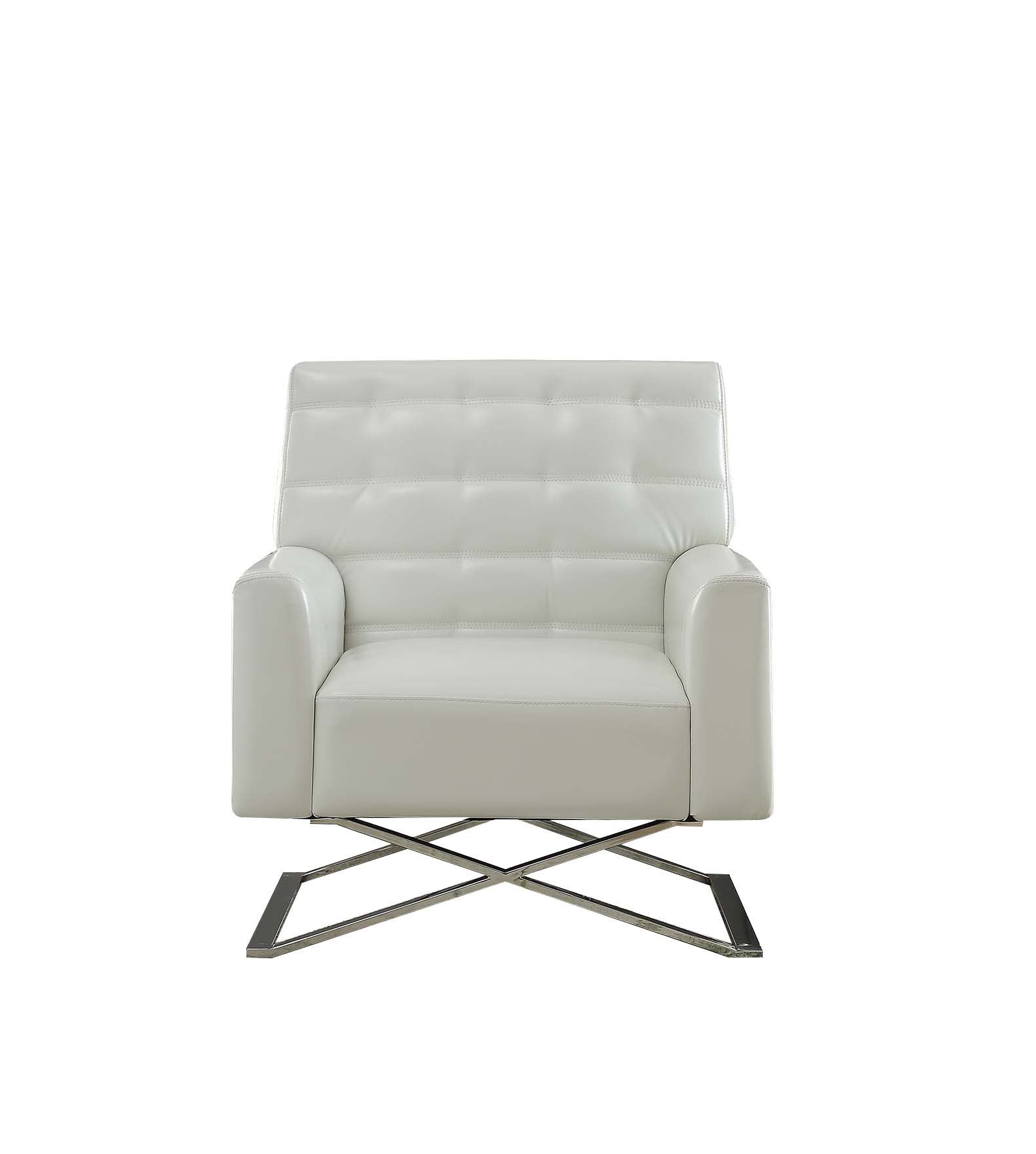 34" White Faux Leather And Steel Solid Color Club Chair