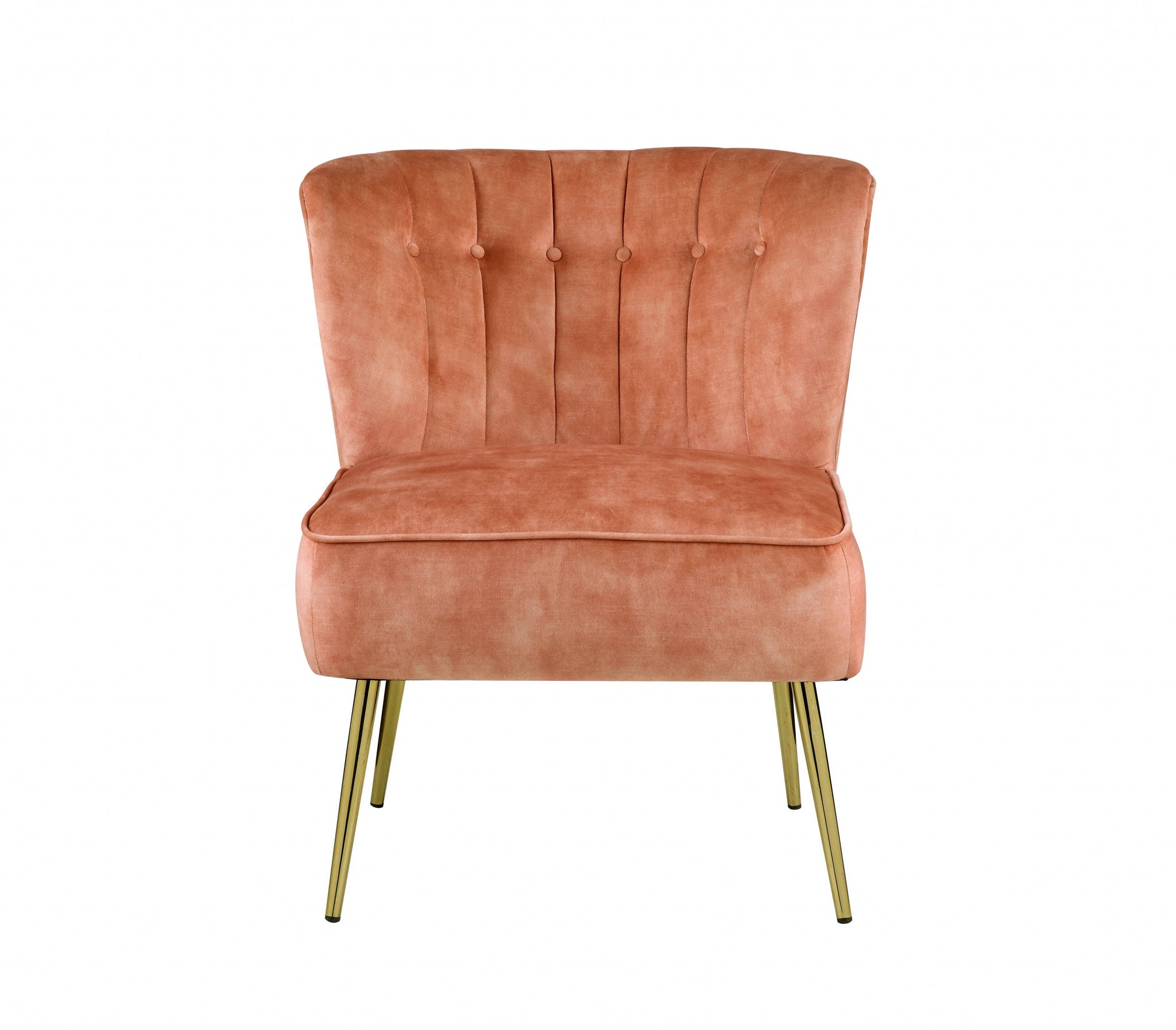 26" Burnt Orange Velvet And Brown Solid Color Slipper Chair