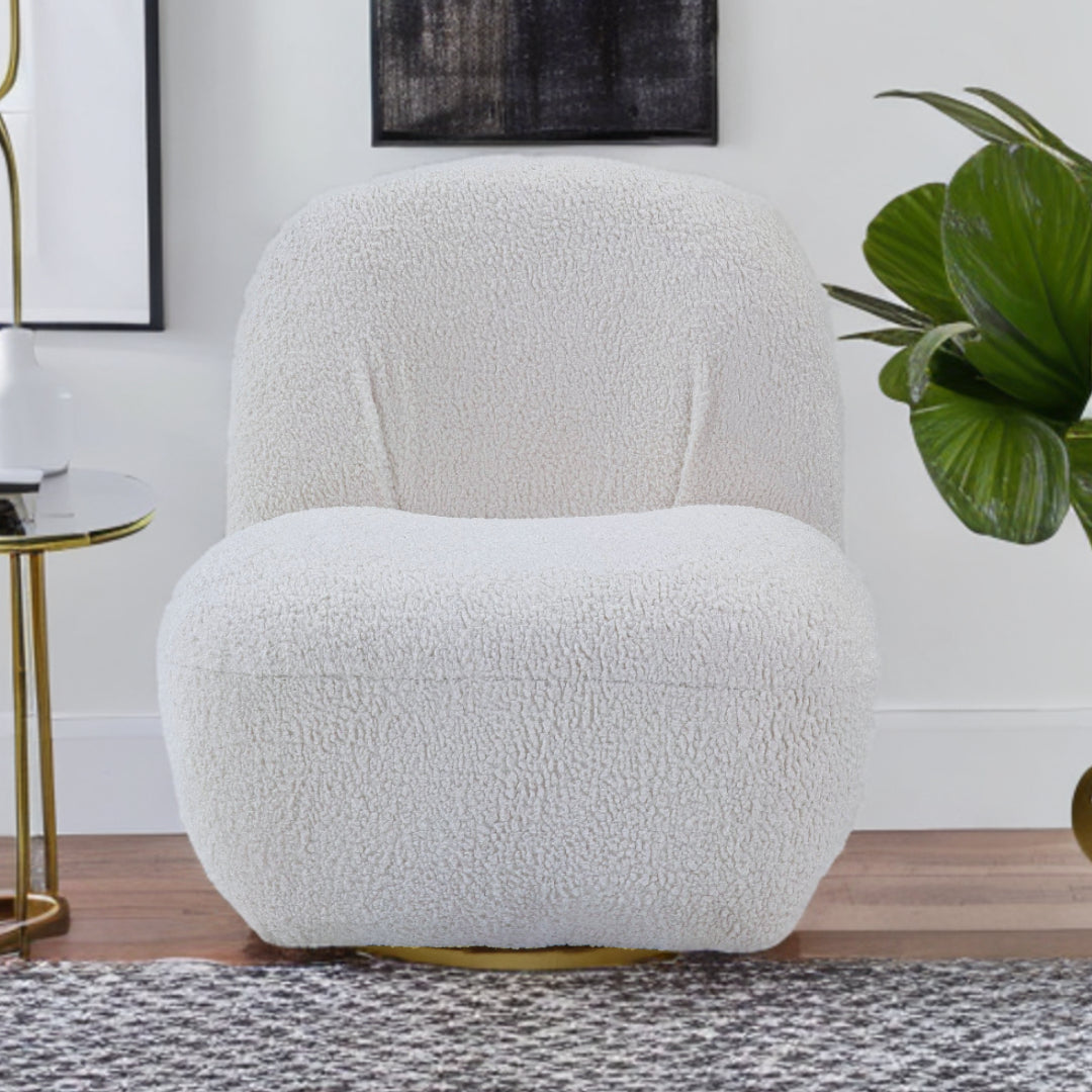 32" White Sherpa Solid Color Swivel Slipper Chair