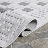 6' X 9' Grey Geometric Stain Resistant Non Skid Indoor Outdoor Area Rug