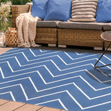 3' X 5' Navy Blue Waves Stain Resistant Indoor Outdoor Area Rug