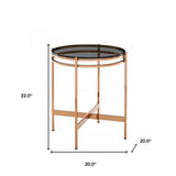 22" Rosegold And Smoke Glass Geo Round End Table