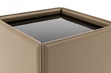 18" Beige And Black Glass And Faux Leather Square End Table