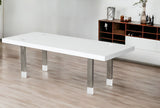 95" White And Gun Metal Rectangular Manufactured Wood And Stainless Steel Dining Table