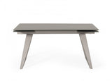 94" Grey Rectangular Glass And Metal Self-Storing Leaf Dining Table