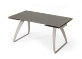 94" Grey Rectangular Glass And Metal Self-Storing Leaf Dining Table