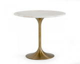 35" White And Gold Rounded Marble And Metal Dining Table