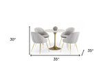 35" White And Gold Rounded Marble And Metal Dining Table