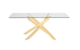 63" Clear And Gold Rectangular Glass And Stainless Steel Dining Table