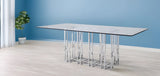 87" Clear And Chrome Rectangular Glass And Stainless Steel Dining Table