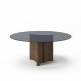 71" Smoked And Walnut Rounded Glass And Solid Manufactured Wood Dining Table