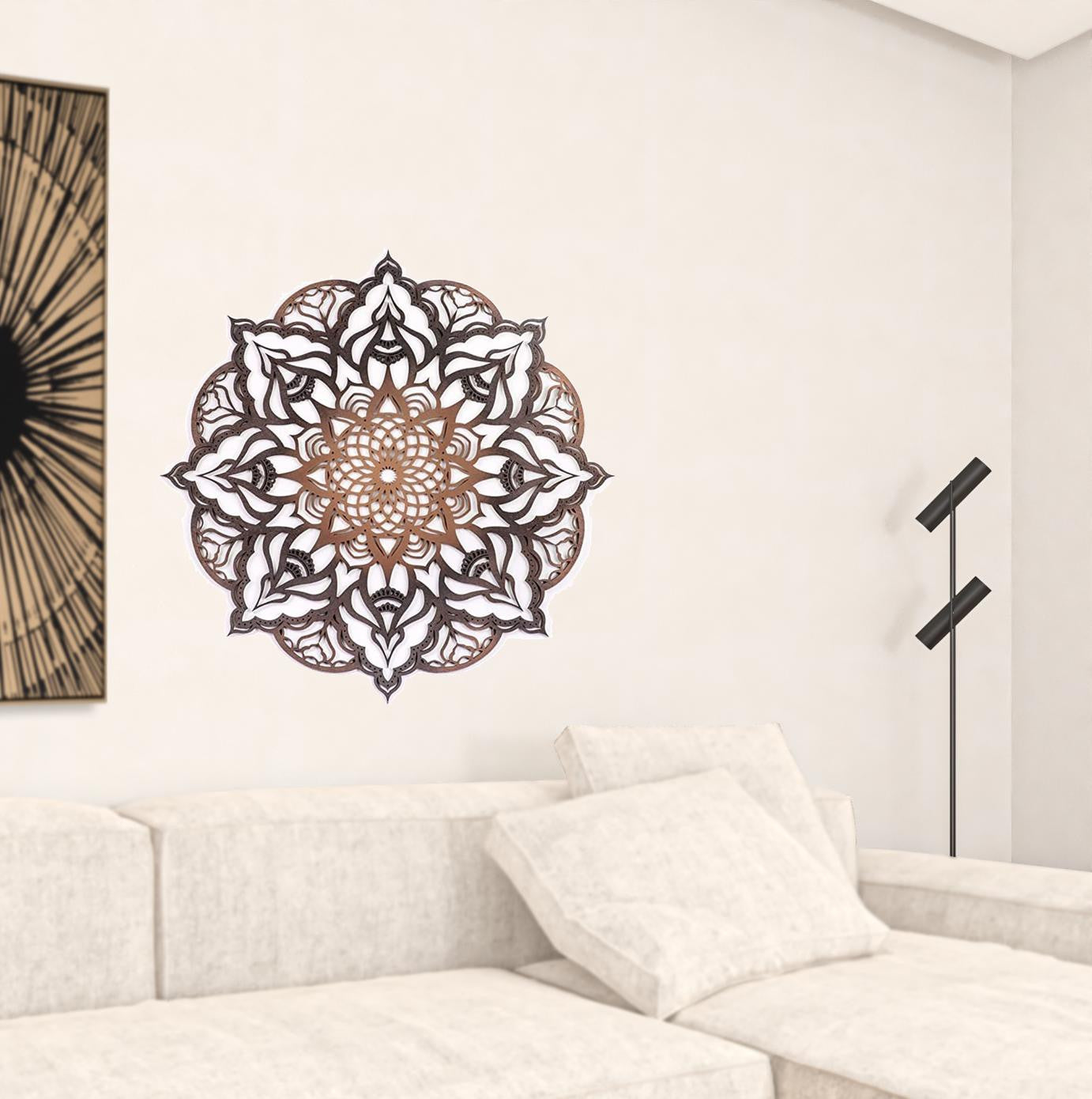 Black And Copper Solid Wood Geometric Mandala Wall Decor