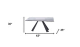 63" Clear And Black Glass And Metal Drop Leaf Pedestal Base Dining Table