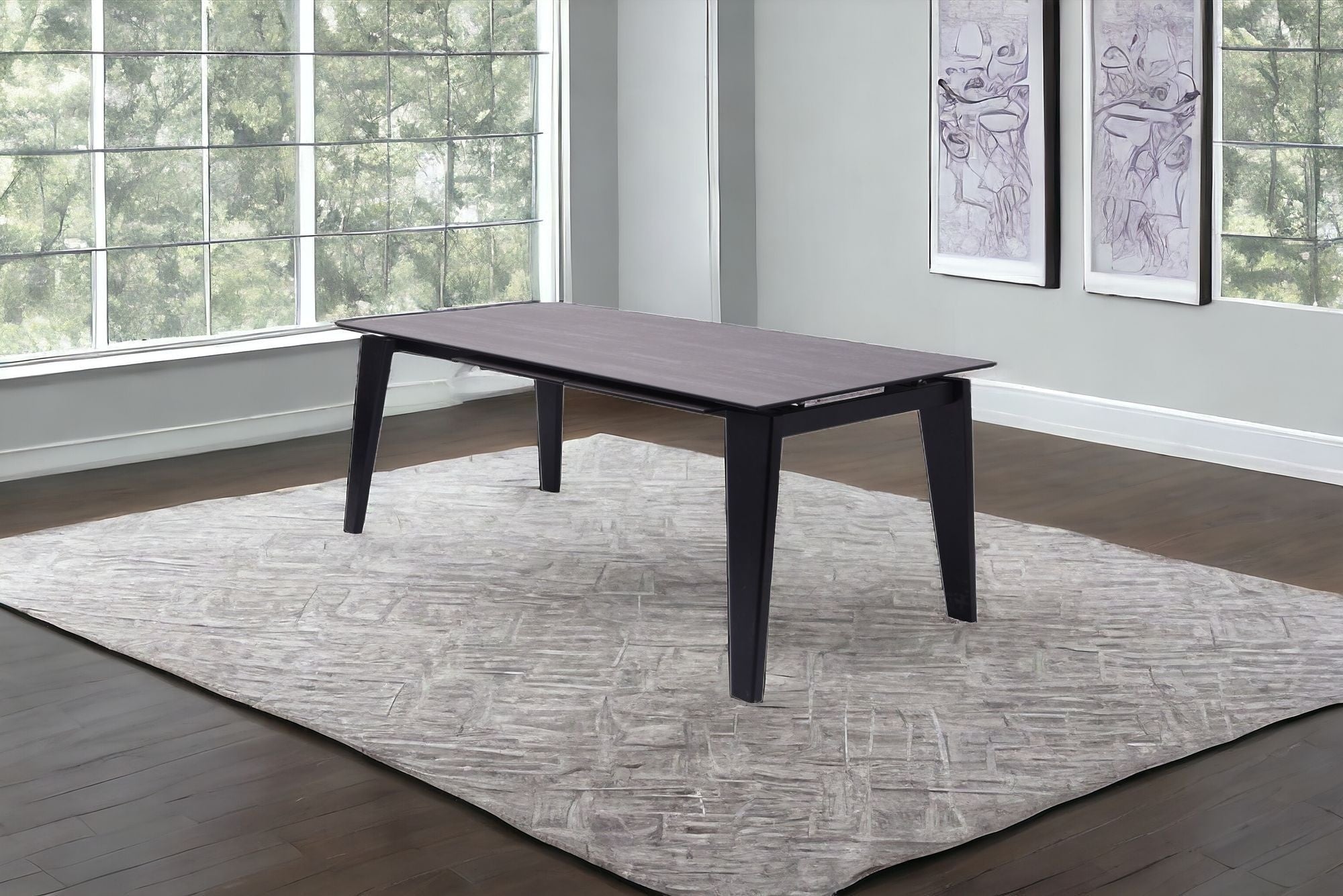 71" Gray And Black Ceramic And Solid Wood Drop Leaf Dining Table