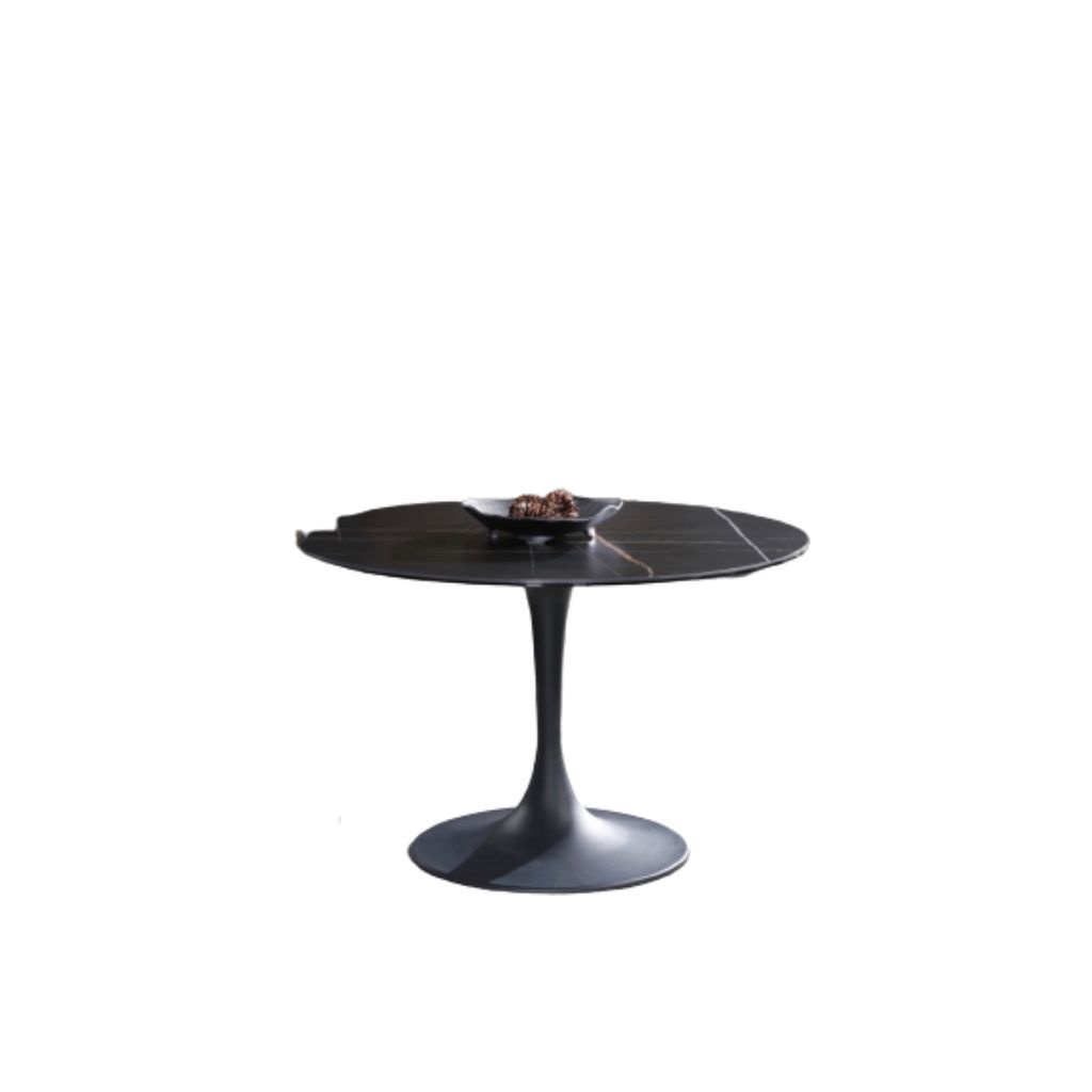 Black Marble Look Glass and Ceramic Pedestal Round Dining Table