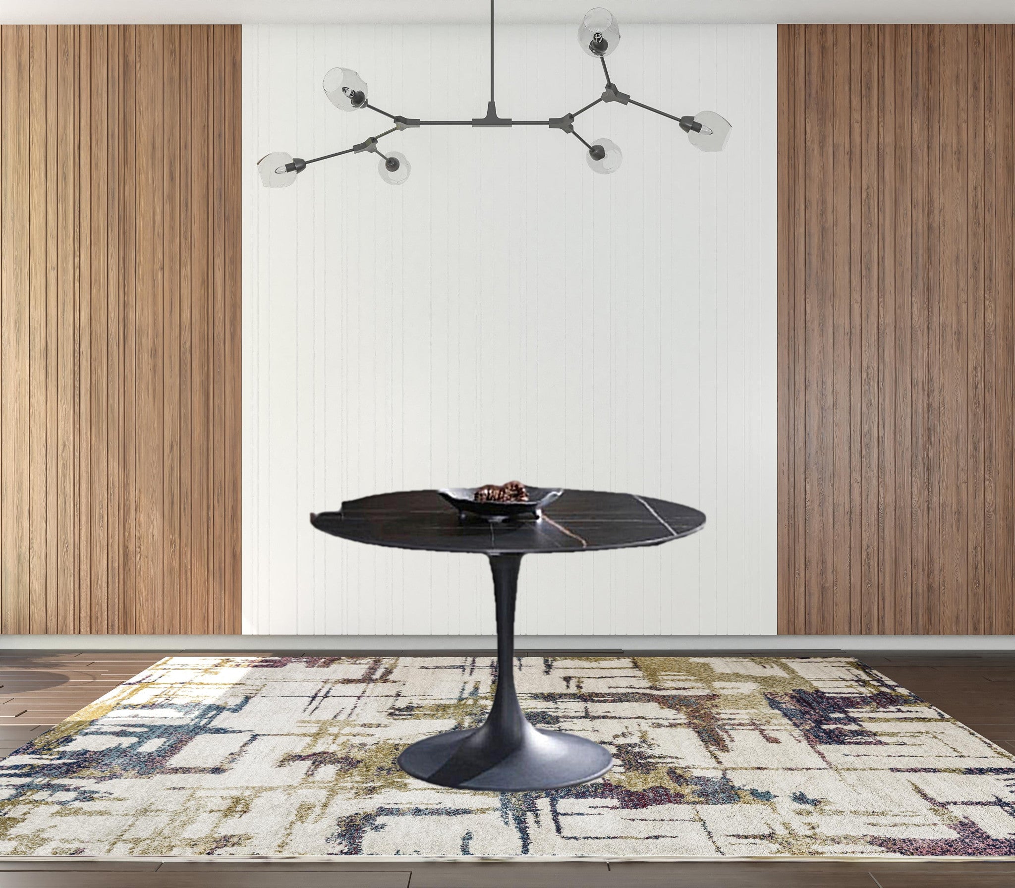 Black Marble Look Glass and Ceramic Pedestal Round Dining Table