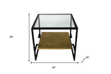 22" Bronze And Clear Glass And Iron Square End Table With Shelf