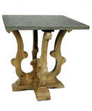 24" Natural Brown And Gray Metal And Solid Wood Square End Table