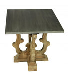 24" Natural Brown And Gray Metal And Solid Wood Square End Table