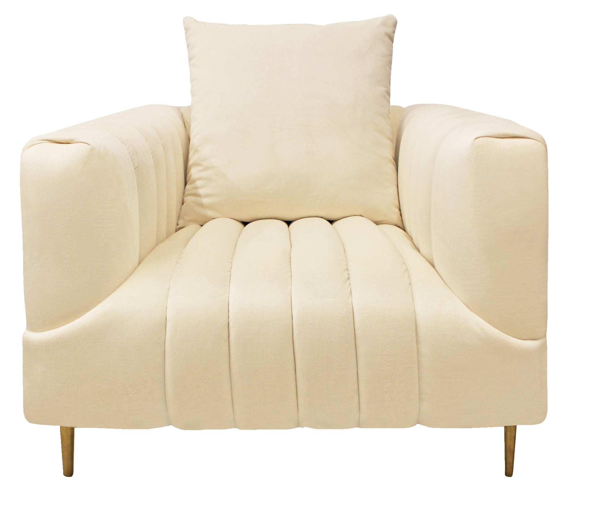 37" Ivory Velvet And Gold Solid Color Lounge Chair