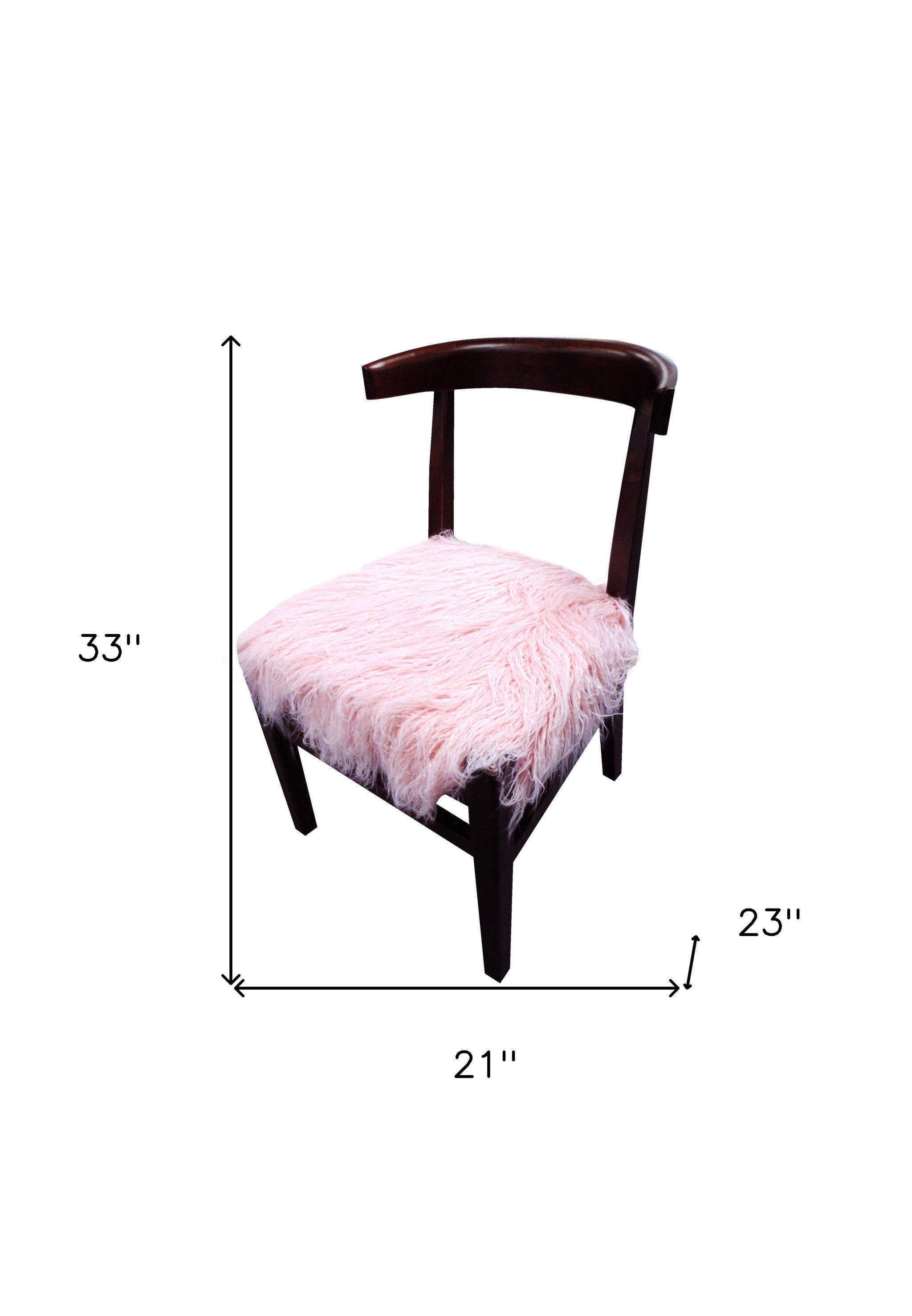 21" Blush Faux Fur And Dark Brown Solid Color Side Chair