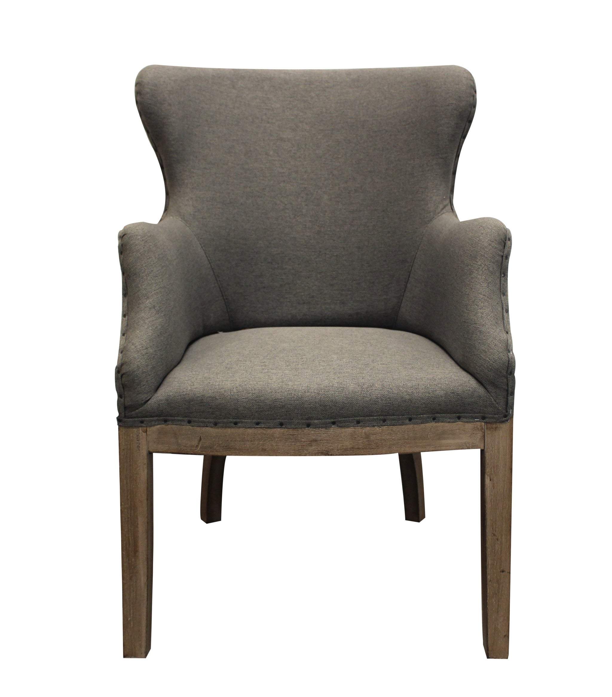 25" Gray Linen And Natural Solid Color Arm Chair