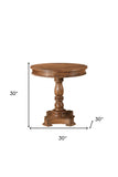30" Natural Brown Solid Wood Round Pedestal Bistro Dining Table