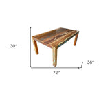 72" Brown and Patina Distressed Solid Wood Rectangular Dining Table