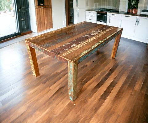 72" Brown and Patina Distressed Solid Wood Rectangular Dining Table