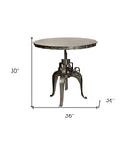 36" Silver Gunmetal Industrial Gear Adjustable Height Round Dining Table