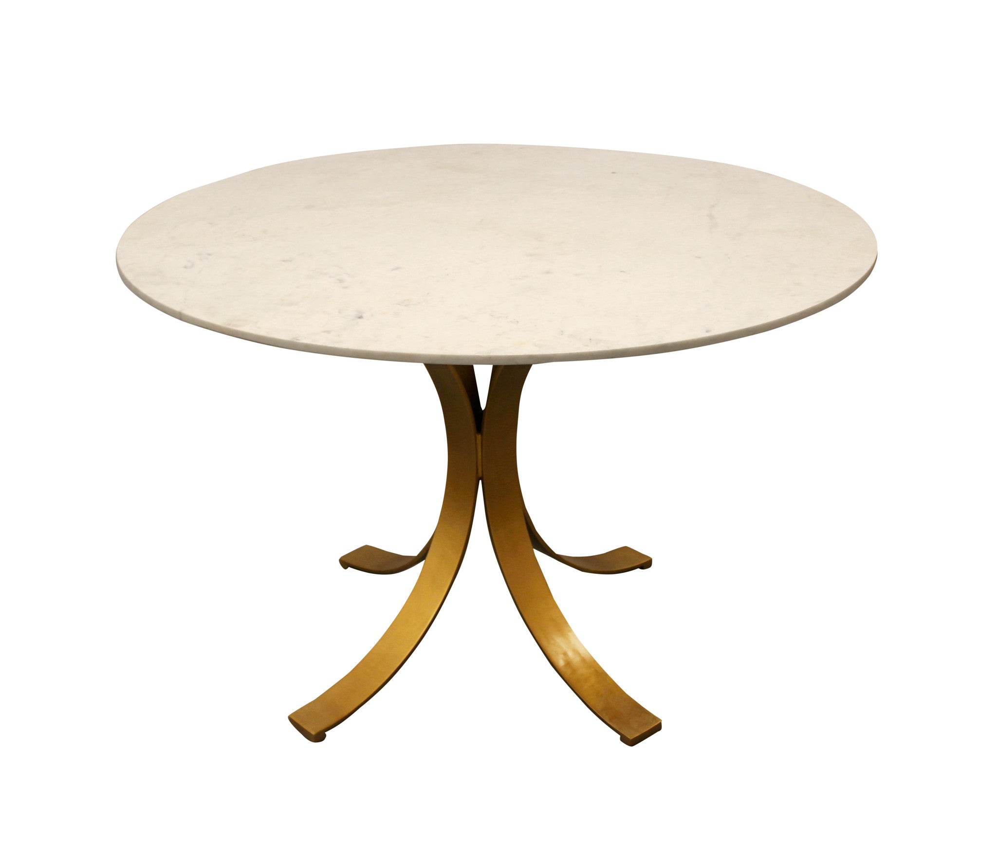48" Ivory And Brass Rounded Marble And Iron Dining Table