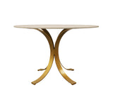 48" Ivory And Brass Rounded Marble And Iron Dining Table