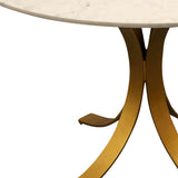 48" Ivory And Brass Rounded Marble And Iron Dining Table