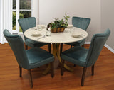 48" Ivory And Brass Rounded Marble And Iron Dining Table