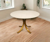 48" Ivory And Brass Rounded Marble And Iron Dining Table