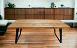 84" Natural And Black Solid Wood And Iron Rectangular Dining Table