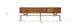 56" Brass And Brown Solid Wood Rectangular Distressed Storage Coffee Table