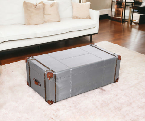 48" Silver Aluminum Rectangular Storage Coffee Table