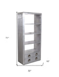 71" Silver Aluminum and Metal Four Tier Bookcase with Two Drawers