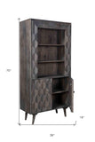 70" Distressed Solid Wood Three Tier Bookcase with Two doors