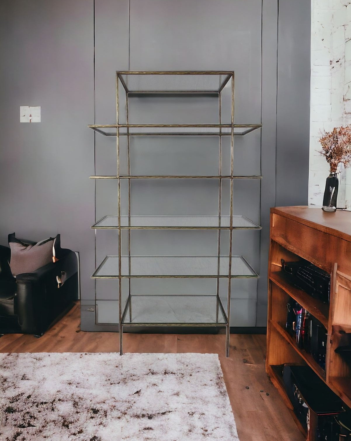 59" Iron and Glass Five Tier Etagere Bookcase