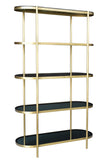 75" Black and Gold Iron and Glass Four Tier Etagere Bookcase
