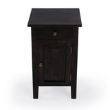 24" Natural Brown Solid Wood End Table With Door and Drawer