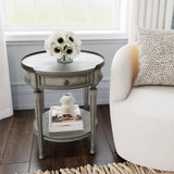 26" Gray Manufactured Wood Round End Table With Drawer And Shelf