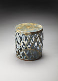 17" Rustic Blue Iron Lattice Round Top End Table