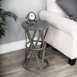 22" Gray Iron Hourglass Base Round Top End Table