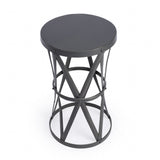 22" Gray Iron Hourglass Base Round Top End Table