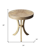 26" Beige Distressed Round Three Leg End Table